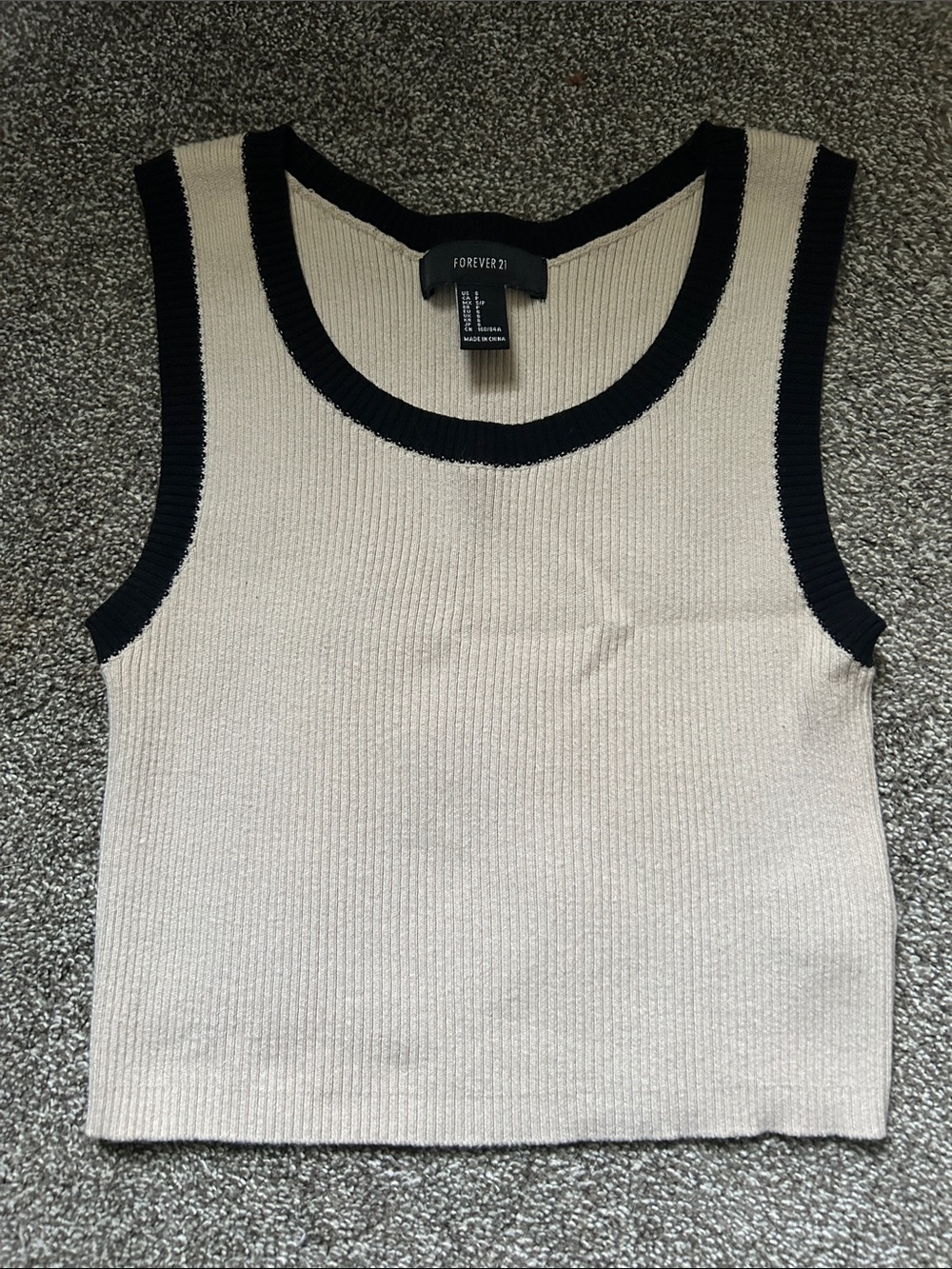 Forever 21 Cream & Black Ribbed Sweater Tank